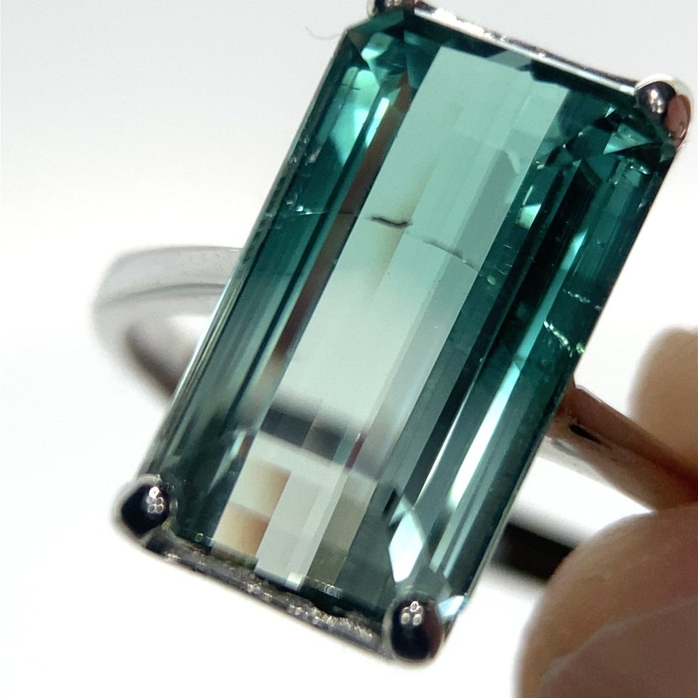 Bi Color Tourmaline 5.50ct Solid 14K White Gold Ring